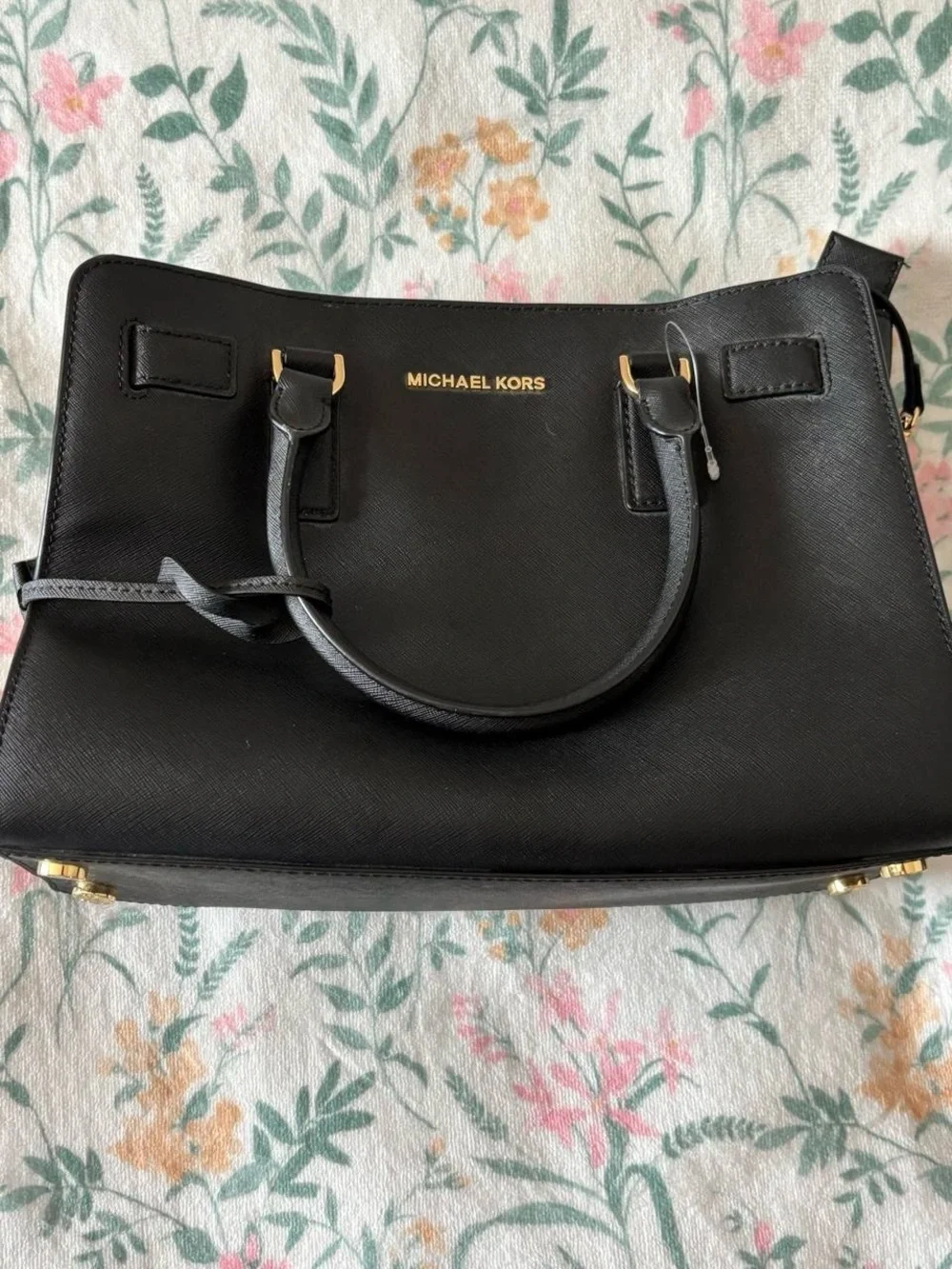 Michael Kors Black Saffiano Satchel with Gold Hardware